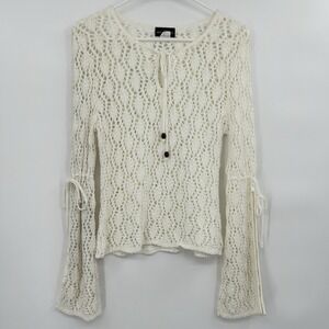 Vintage Y2K Womens Crochet Boho Bell Sleeve Top Size M Cottage Fairy Sheer‎ Knit